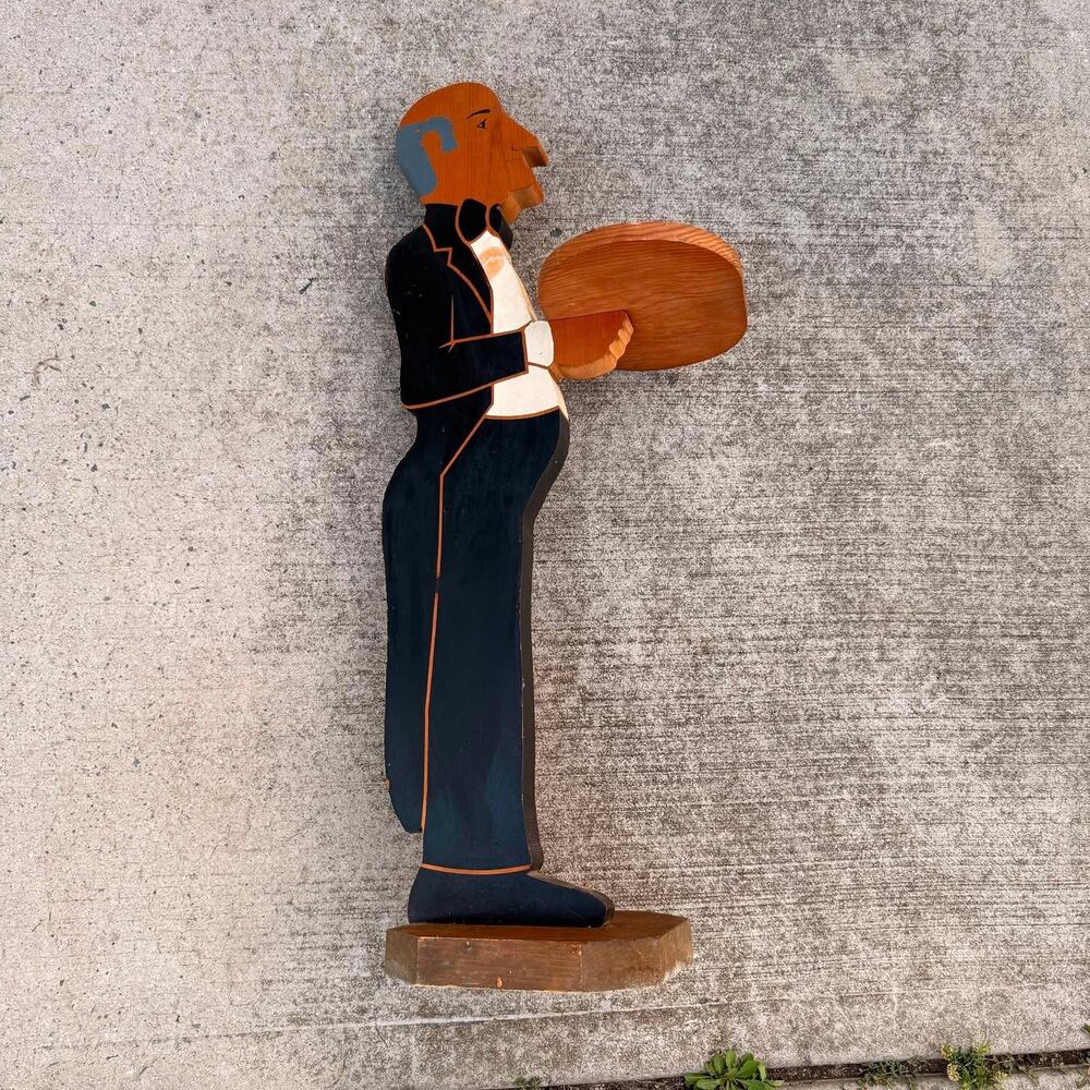 VTG Wooden Butler Silent Valet Stand Drink Tray Hand Painted Man Cave Art 38"